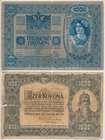 1902. 1000K Piros 'Deutschösterreich' Felülbélyegzéssel + 1920. 1000K 'Orell Füssli Zürich' T:III,III- Ly., Szakadás - Non Classés