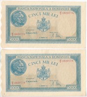 Románia 1944. 5000L (4x) Egyugrásos Sorszámkövető Párral T:II 
Romania 1944. 5000 Lei (4x) With Sequential Serial Pair C - Non Classificati