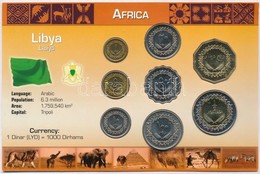 Líbia 1975-2004. 1d-1/2D (8xklf) Fémpénz Szettben, Holland Nyelvű Leírással T:1 
Libya 1975-2004. 1 Dirham - 1/2 Dinar ( - Unclassified