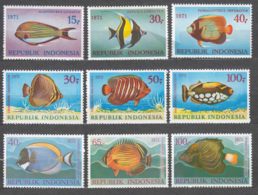 Indonesia 1971,1972,1973 Fish Three Complete Sets Mi#698-700 Mi#722-724 Mi#747-749 Mint Never Hinged - Indonésie