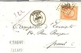 1867- Lettre De CALAIS ( Pas De Calais ) Cad T15 Affr. N° 23   Oblit. G C 869 - 1849-1876: Periodo Clásico