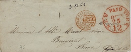 1864- Enveloppe De N Y   Cad PAID + P.D. Entrée " 3 ETATS-UNIS 3 SERV.BRIT.CALAIS   Rouge - Entry Postmarks
