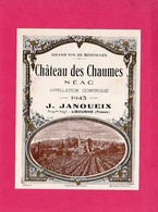 Etiquette Vin, Château Des Chaumes, Néac, Grand Vin De Bordeaux, 1943 - Collections & Sets