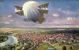 Artiste Cp Luftschiff über Einer Ortschaft, Zeppelin, Panorama - Unclassified