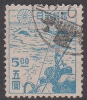 Japan Scott 392 1947 Whailing 5y Blue, Used - Oblitérés