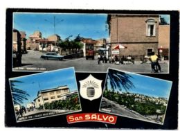 C59 SAN SALVO (CHIETI) - MULTIVEDUTE ACQUARELLATA VIA ROMA E MONUMENTO AI CADUTI PANORAMA VIA DE VITO CON SCUOLE VG 1965 - Andere Städte