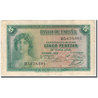 Billet, Espagne, 5 Pesetas, 1935, KM:85a, TTB - 5 Pesetas