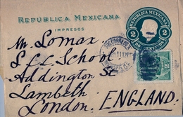 1912 , MÉXICO , FAJA POSTAL PARA IMPRESOS , MÉXICO D.F.  - LONDRES , FR. COMPLEMENTARIO - Mexiko