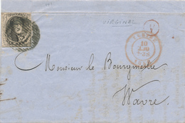 127/28 - Lettre TP Médaillon 10 C Barres 121 De TUBIZE 1856 - Boite Rurale V En Rouge De VIRGINAL - Poste Rurale