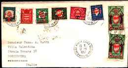 74516) MONACO LETTERA CON 8 FRANCOBOLLI DIVERSI DA MONTECARLO A BORDIGHERA IL 17-1-1957 - Covers & Documents