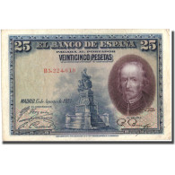 Billet, Espagne, 25 Pesetas, 1928, 1928-08-15, KM:74b, TTB - 1873-1874 : Première République