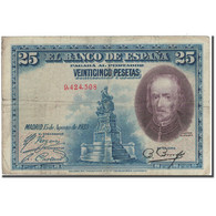 Billet, Espagne, 25 Pesetas, 1928, 1928-08-15, KM:74a, B+ - 1-2-5-25 Peseten