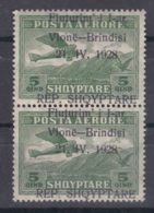 Albania 1928 Airmail Mi#162 Mint Never Hinged, Error Shifted Overprint Pair - Albania