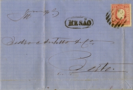 1878 , PORTUGAL , CARTA COMPLETA MESAO - OPORTO , FR. 25 REIS , MAT. PARRILLA NUMERADA - Storia Postale