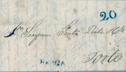 1837 , PORTUGAL PREFILATELIA , BRAGA - PORTO , CARTA CIRCULADA , MARCA Y PORTEO EN AZUL - ...-1853 Vorphilatelie