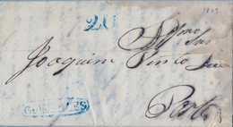 1849 , PORTUGAL PREFILATELIA , GUIMARAES - PORTO , CARTA CIRCULADA , MARCA Y PORTEO EN AZUL - ...-1853 Vorphilatelie