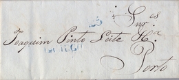 1839 , PORTUGAL PREFILATELIA , LAMEGO - PORTO , CARTA CIRCULADA , MARCA Y PORTEO EN AZUL - ...-1853 Prefilatelia