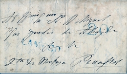 1841 , PORTUGAL PREFILATELIA , LAMEGO - PENAFIEL , CARTA CIRCULADA , MARCA Y PORTEO EN AZUL - ...-1853 Vorphilatelie