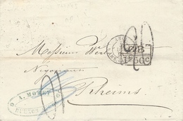 1868- Lettre De Buenos Aires ( Argentine ) Pour Reims - GB / 1f 60 C Encadré + Taxe 10 D Annulée Puis 20 D Tampon - Maritime Post