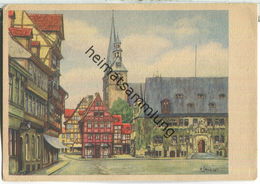 Quedlinburg - Marktplatz - Tempera Von M. Schowe - Verlag H. F. Jütte Leipzig - Quedlinburg