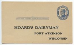 United States 1910‘s UX22 Postal Card Fort Atkinson Wisconsin, Hoard’s Dairyman - 1901-20