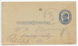 United States 1910 UX22 Postal Card Duke Center PA To Derrick City & Red Rock PA - 1901-20