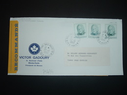 LR Pour La FRANCE TP RAINIER III 10,00 X2 + 2,40 OBL.22-10 1993 MONTE-CARLO MOULINS GA (GUICHET ANNEXE) - Storia Postale