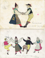 Sweden Stockholm Danse Paysanne Caricatures 2 Cartes 1911 Holmstrom - Zweden
