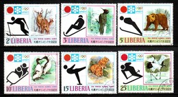 LIBERIA - JAPON JEUX OLYMPIQUES SAPORO 1972 / SERIE DE 6 TIMBRES ANIMAUX Et SPORTS OLYMPIQUES HIVER - Bears