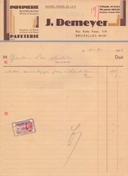 1936: Facture De ## Imprimerie/Papeterie J. DEMEYER, Rue Emile Feron, 19, BXL. ##  à ## Ganterie VAN MECHELEN, BXL. ## - Printing & Stationeries