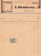 1936: Facture De ## Imprimerie/Papeterie J. DEMEYER, Rue Emile Feron, 19, BXL. ##  à ## Ganterie VAN MECHELEN, BXL. ## - 1900 – 1949