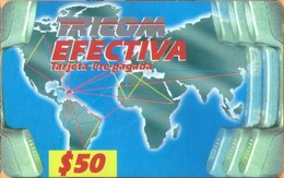 Dominicana - DM-T01, Tricom, Worldmap (rev : No Barcode), $50, BCC5, Used - Dominicana