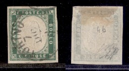 ANTICHI STATI - SARDEGNA - 1855 - 5 Cent (13c-verde Pisello) Usato A Torino - Diena + Oliva + Cert. AG (4.000) - Other & Unclassified