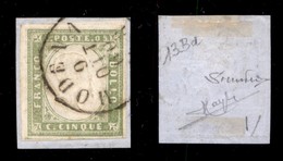 ANTICHI STATI - SARDEGNA - 1859 - 5 Cent (13Bd-oliva Grigio) Usato A Modena Su Frammento - Raybaudi - Other & Unclassified