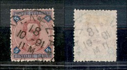 REGNO D'ITALIA - 1891 - 5 Lire (64) Usato A Venezia Il 18.10.91 - Ottima Centratura - Autres & Non Classés