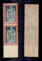 REGNO D'ITALIA - 1928 - 25 Cent Filiberto (227o) - Coppia Verticale Bordo Foglio Non Dentellata Al Centro E In Basso - G - Other & Unclassified