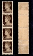 REGNO D'ITALIA - 1929 - 10 Cent Imperiale (245e) - Striscia Verticale Di Quattro Su Carta Ricongiunta - Gomma Integra (4 - Altri & Non Classificati