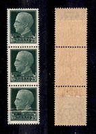 REGNO D'ITALIA - 1929 - 25 Cent Imperiale (248e) - Striscia Verticale Di Tre Su Carta Ricongiunta - Gomma Integra (3.300 - Other & Unclassified