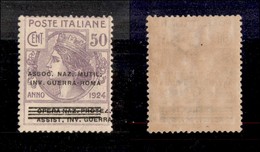 REGNO D'ITALIA - 1924 - Enti Parastatali - 50 Cent (74 Mutil. Inv. Guerra) - Dicitura Inferiore (54) Spostata A Destra - - Sonstige & Ohne Zuordnung