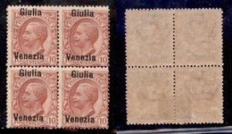 OCCUPAZIONI - VENEZIA GIULIA - 1918 - 10 Cent (22d) In Quartina - Giulia Venezia - Gomma Originale (integra Nella Coppia - Other & Unclassified