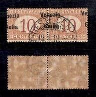 OCCUPAZIONI - VENEZIA GIULIA - 1918 - Segnatasse - 10 Cent (2cb) - Coppia Orizzontale Usata Con Soprastampe Oblique (a C - Sonstige & Ohne Zuordnung