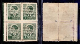 OCCUPAZIONI - MONTENEGRO - 1941 - Prima Tiratura (inchiostro Grigio) + 1 Din (2a) - Quartina Bordo Foglio Con Soprastamp - Autres & Non Classés