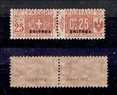 COLONIE ITALIANE - ERITREA - 1916 - Pacchi Postali - 25 Cent (3) - Gomma Integra - Cert. AG (900) - Altri & Non Classificati