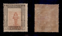 COLONIE ITALIANE - LIBIA - 1921 - 15 Cent Pittorica (25a Varietà G) Dentellato 14x13 - Centro Spostato In Basso - Gomma  - Autres & Non Classés
