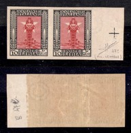 COLONIE ITALIANE - LIBIA - 1924 - 10 Cent Pittorica (47k) - Coppia Bordo Foglio Non Dentellata - Filigrana Lettere (a Ca - Andere & Zonder Classificatie