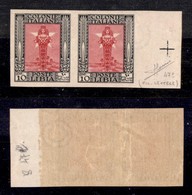COLONIE ITALIANE - LIBIA - 1924 - 10 Cent Pittorica (47k) - Coppia Bordo Foglio Non Dentellata - Filigrana Lettere (a Ca - Autres & Non Classés