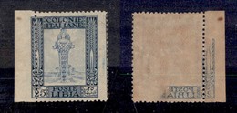 COLONIE ITALIANE - LIBIA - 1924 - 25 Cent Pittorica (49zc Con Decalco Parziale) Bordo Foglio - Dentellatura Verticale Sp - Other & Unclassified