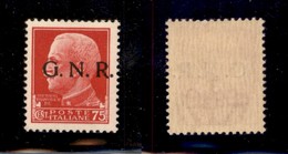 REPUBBLICA SOCIALE - GNR VERONA - 1944 - 75 Cent (478iab) Con Punto Piccolo Dopo G - Gomma Integra - Cert. AG (750) - Altri & Non Classificati