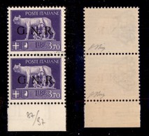 REPUBBLICA SOCIALE - GNR VERONA - 1944 - 3,70 Lire (484iac+484iab) - Coppia Bordo Foglio - Gomma Integra - Oliva - Altri & Non Classificati