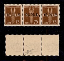 REPUBBLICA SOCIALE - GNR VERONA - 1944 - 75 Cent (119+119ccf+119-Aerea) - Striscia Orizzontale Di Tre Con Soprastampa Ev - Altri & Non Classificati